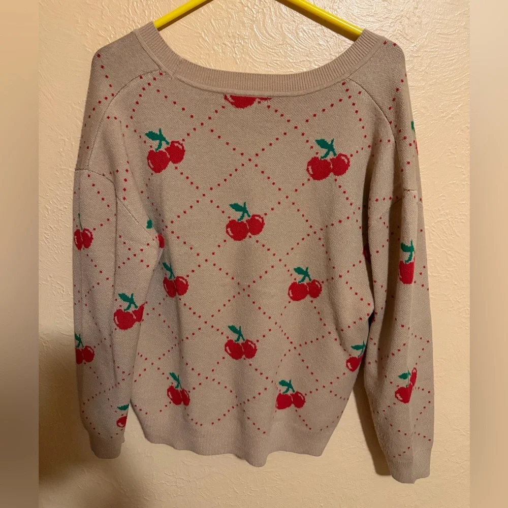 Tan Cherry Pattern Sweater - Picture 3 of 3
